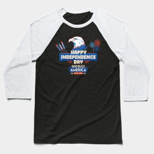 USA Bald Eagle 4th Of July Patriotic American Flag, fireworks, happy independence day God Bless America Baseball T-Shirt